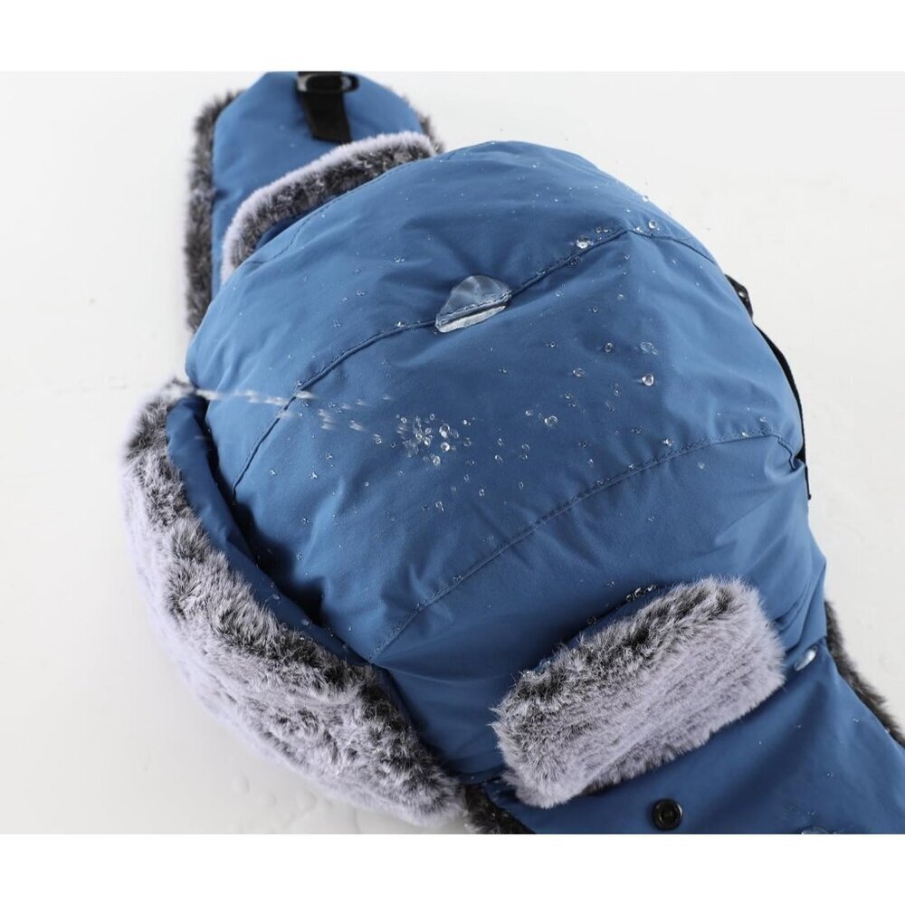 Men Blue Trapper Hat with Face Mask Faux Fur Winter Trooper Hunting Hat - Picture 5 of 9
